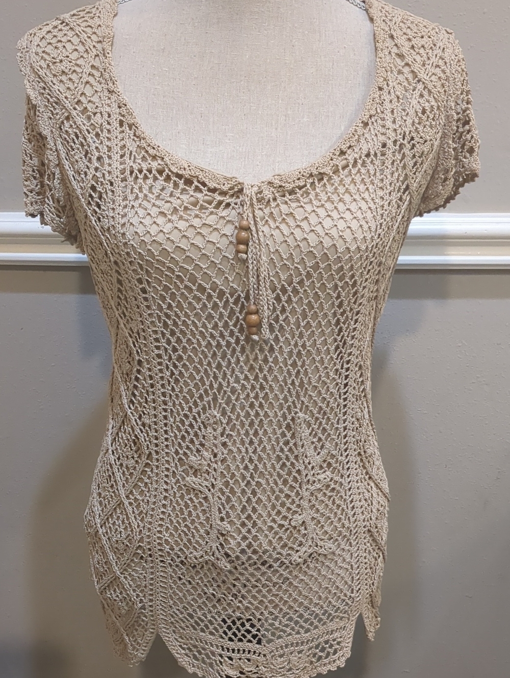 Soft Surroundings Women’s Beige Crochet Tunic Top